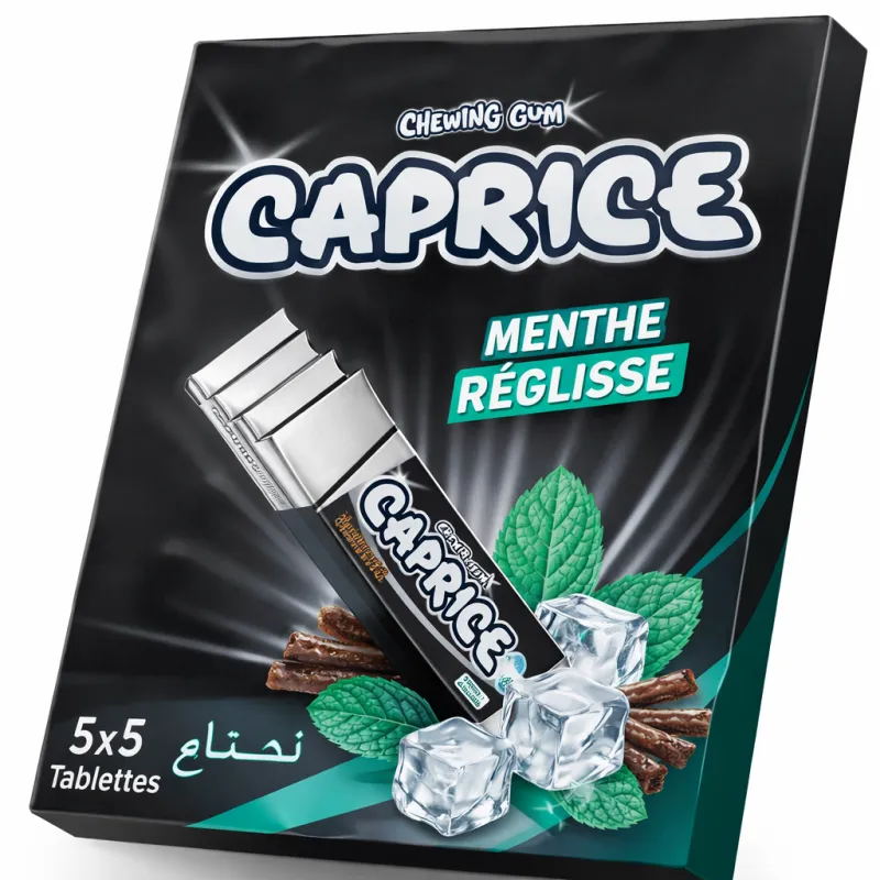 CAPRICE Chewing Gum MENTHE REGLISSE 5 paquets de 5 Tablettes